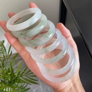 天然新疆天山翠10mm玻璃仿玉手鐲雪翠淡綠A級翡翠飄花圓條鐲子玉鐲手鐲女生鐲子飾品小紅書同款