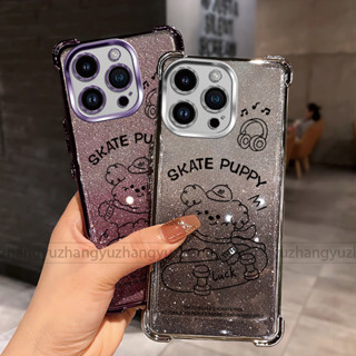 IPhone 13 14 pro max 14 plus 13 mimi 手機殼滑板車小狗四角閃光紙矽膠 TPU 透明軟
