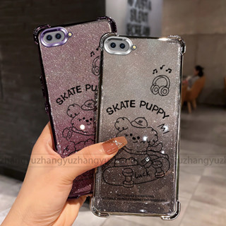 OPPO A3S A5 A12E A1K手機殼滑板車小狗四角閃光紙矽膠TPU透明軟殼HBC手機殼