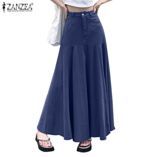 Zanzea 女式韓版牛仔寬鬆時尚通勤A字長裙