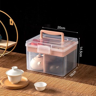 🔥臺灣出貨🔥 茶具收納盒 手提便攜多功能箱子 旅行戶外防塵家用桌面裝茶杯收納盒