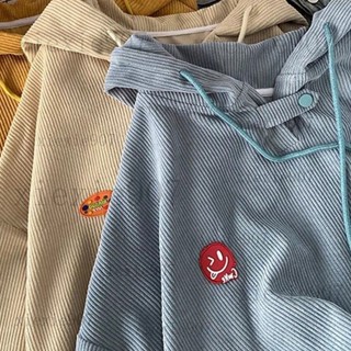 【桃園出貨】秒殺 糖果色胖mm大尺碼燈芯絨衛衣女春鞦連帽上衣潮ins韓版寬鬆學生外套連帽衣xie907