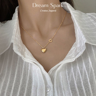 Dream Spark｜法式優雅百搭時尚雙心吊墜女士項鍊18K金不鏽鋼鎖骨鏈