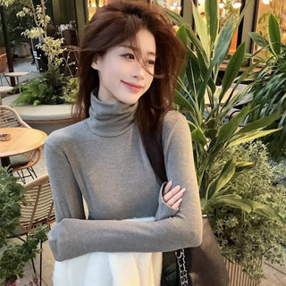 胖胖美依 上衣 長袖T卹 短款 發熱衣 打底衫S-2XL新款內搭基本高彈高領長袖打底衫德絨衫-2544.