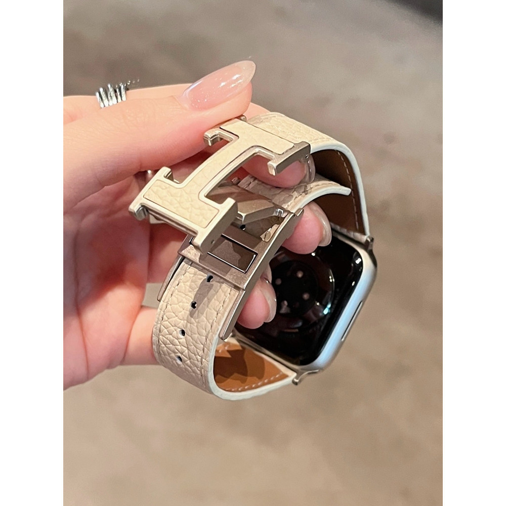 H扣荔枝紋 磁吸錶帶 適用 適用於 Apple Watch 10代 9 8 7 6 5 42mm 46mm 蘋果錶帶腕帶