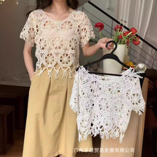 鏤空針織衫上衣女裝春夏薄款寬鬆慵懶風外透視長袖防曬罩衫罩衫夏天日系疊穿日系森林系女生衣服 女上衣 女裝短袖