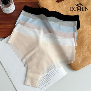 ECMLN 女士低腰內褲波浪邊淺透明性感純色T型內褲抗菌褲襠冰絲內褲