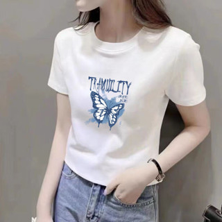 胖胖美依 上衣 T恤 短袖上衣M-2XL正肩短袖T恤夏季顯瘦新款設計修身短款印花圓領上衣-6702.