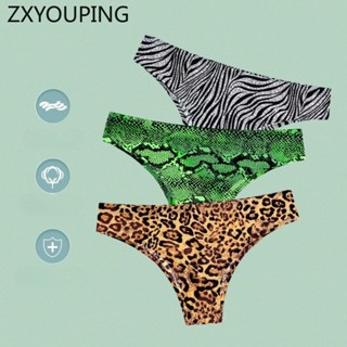 Zxyouping 3 件性感豹紋內褲女內衣無痕冰絲內褲