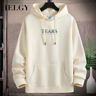 IELGY 13 色加大碼棉質連帽衛衣男士新款口袋寬鬆休閒上衣適合情侶撕裂印花