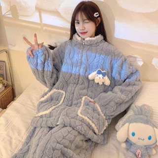 睡衣女保暖冬季加絨加厚2024新款玉桂狗睡衣可愛法蘭絨家居服套裝珊瑚絨睡衣 法蘭絨睡衣 冬季睡衣 保暖衣 棉衣 睡衣