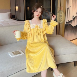 🔥臺灣出貨🔥高檔睡衣 法蘭絨睡裙中長款冬季加厚珊瑚絨睡衣女長袖娃娃領學生可愛公主風 睡衣套裝 家居服套裝 可愛女睡衣
