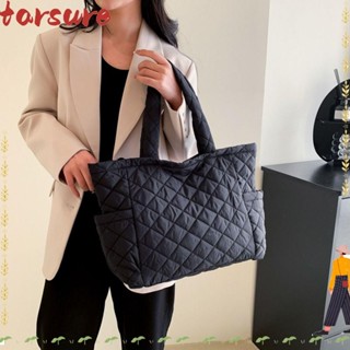 TARSURE Puffer 托特包,羽絨棉絎縫格子絎縫蓬鬆手提包,時尚大容量冬季褶襉雲腋下包女士女孩