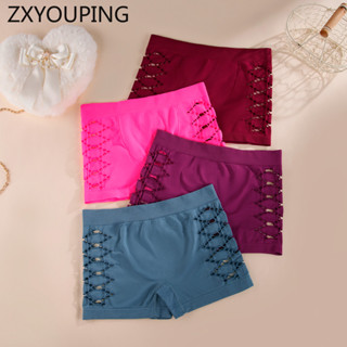 ZXYOUPING 1/3 件女士中腰平角短褲大碼鏤空無縫內褲運動健身舒適透氣短褲