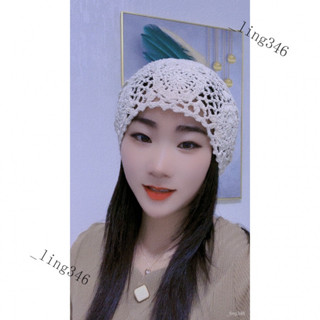 💯臺灣出貨#手工編織花朵 鏤空薄款鈎針包頭帽子女春夏季蕾絲透氣針織頭巾帽