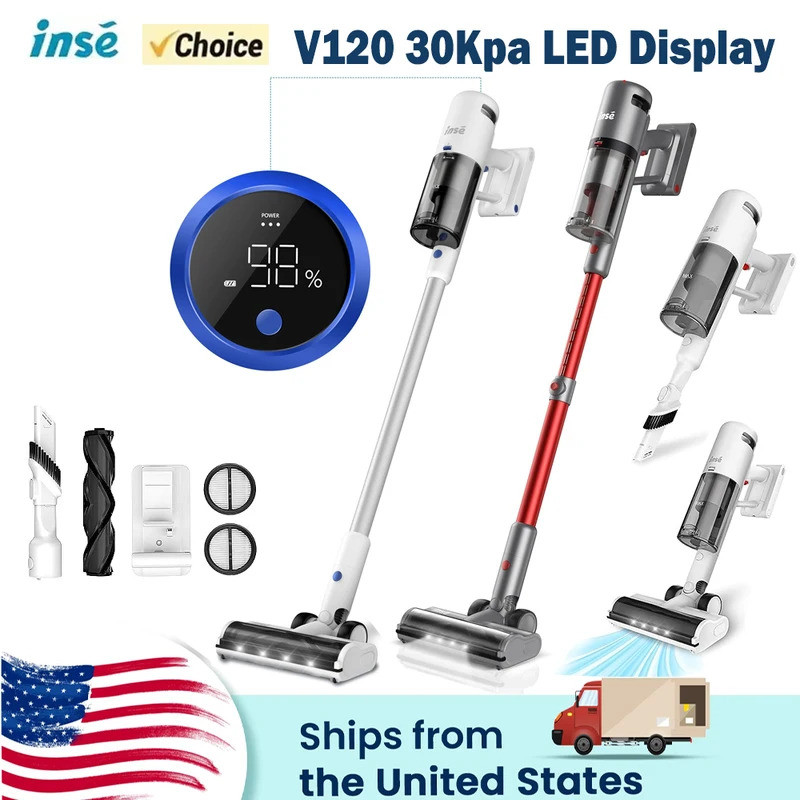 INSE V120 無繩吸塵器 30Kpa 吸力，有效清潔 60 分鍾長運行時間，帶 LED 顯示無綫吸塵器