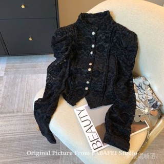 💕新品精選💕 【5857人收藏】宮廷風蕾絲鈎花泡泡袖襯衫女春季加絨加厚打底衫法式半高領小上衣推薦