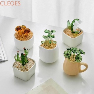 CLEOESGU玻璃盆栽植物,手工製作吹製玻璃微型模擬花盆,花卉裝飾平底生動可愛迷你盆景辦公室