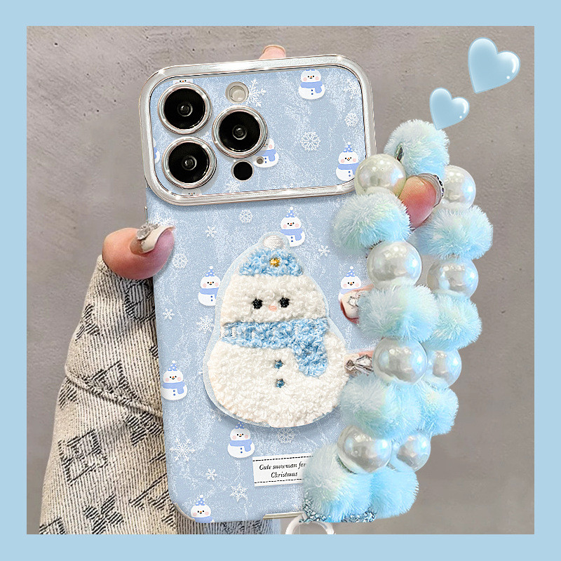 ZX甄選✨17手機殼 毛絨雪人掛鏈適用蘋果16promax手機殻iphone17係列15秋冬14電鍍女
