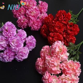 NIUYOUJS 人造康乃馨花束絲綢攝影道具模擬康乃馨逼真7頭母親節婚禮假花婚禮裝飾