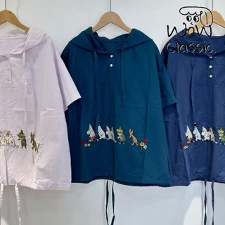 【Wow Classic.】夏季圓領日系棉T恤寬鬆上衣內搭刺繡文藝風連帽Ｔ