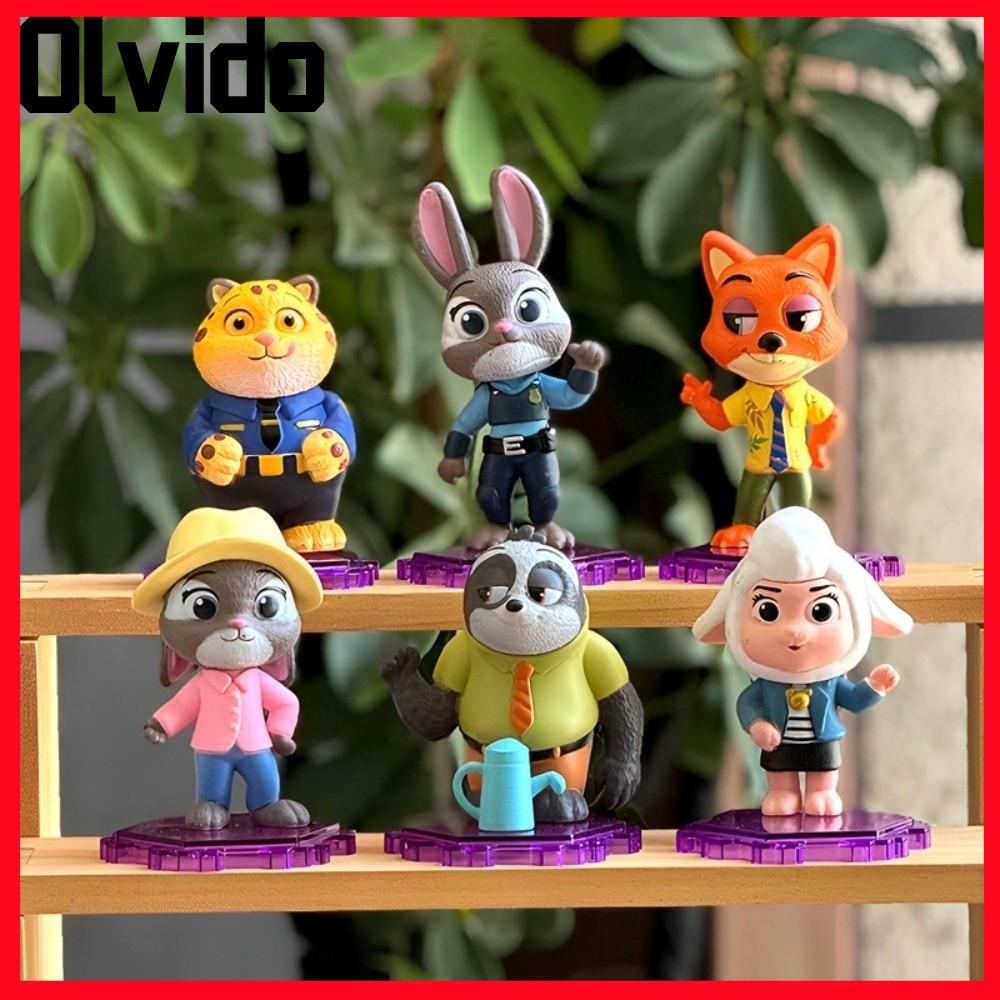 OLVIDO 迪士尼 Zootopia 盒子、朱迪和尼克 PVC Zootopia 兔子朱迪、尼克可動人偶玩具迷你動漫公