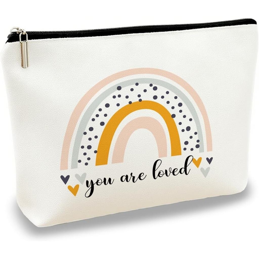 正面帆布化妝包你喜愛的耐用拉鍊化妝包女士輕便旅行美容袋日常必需品送給朋友或媽媽的有意義的禮物 10.0x7.0