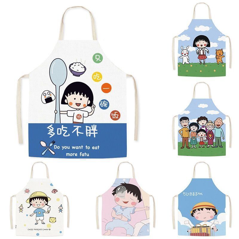 嚴選好物🍄卡通小丸子圍裙兒童成人無袖圍裙家用廚房餐廳烘焙防油污圍腰罩衣