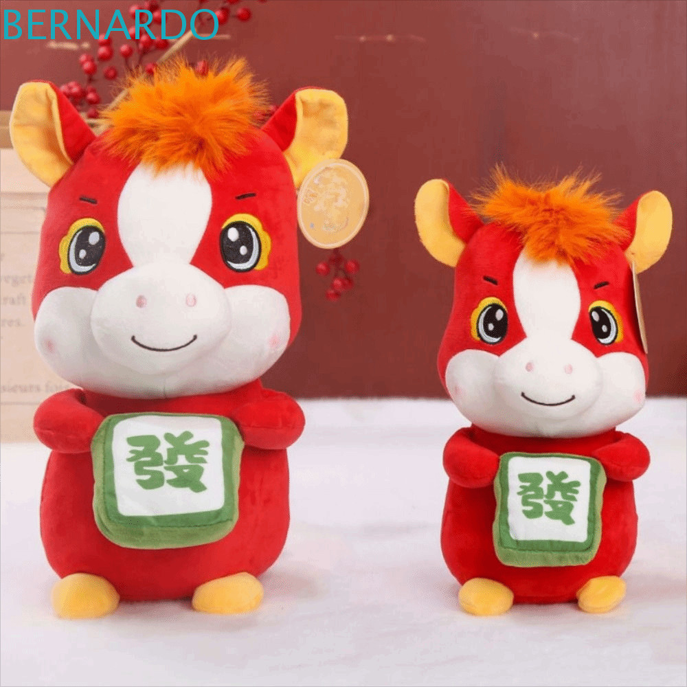 BERNARDO 馬毛絨公仔,可愛卡通動物年馬吉祥物,招財栩如生,可愛紅色招財吉祥物新年