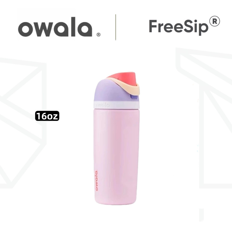 Owala Freesip 兒童 16 盎司水瓶:絕緣、防潑濺,帶吸管和手柄,適用於學校、運動