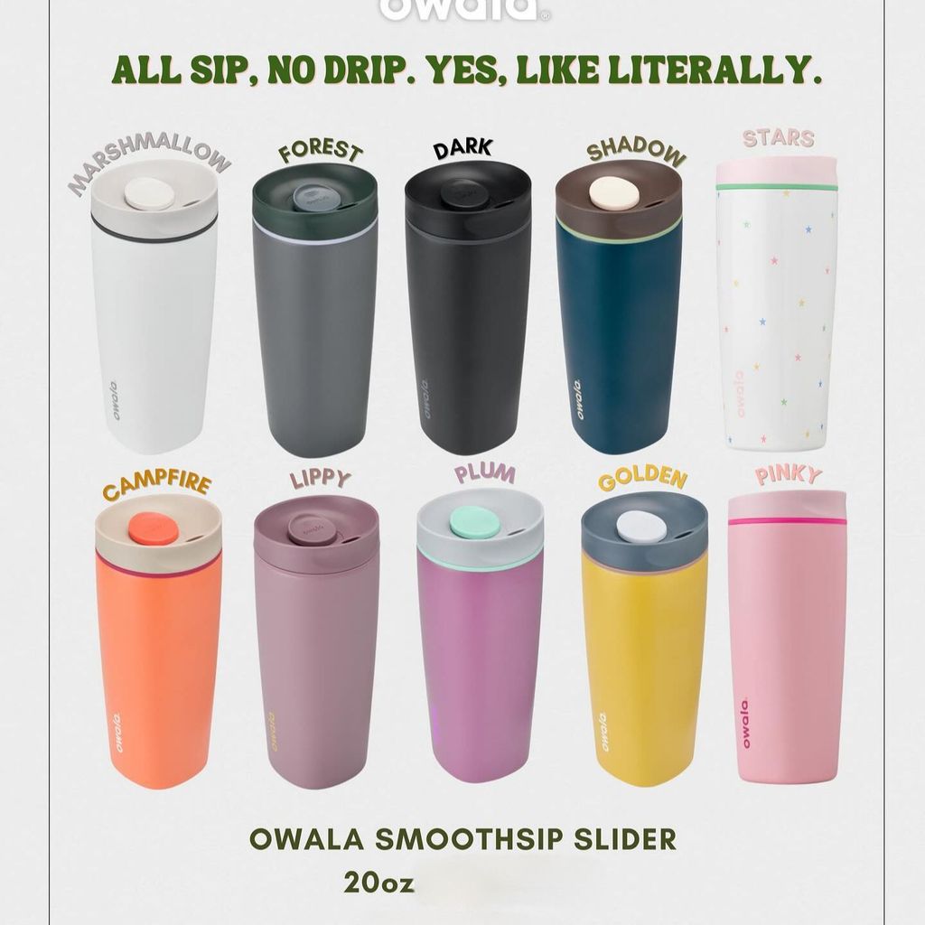 12 盎司和 20 盎司 Owala SmoothSip 滑塊旅行杯,帶防溢蓋的真空絕緣不銹鋼,咖啡杯