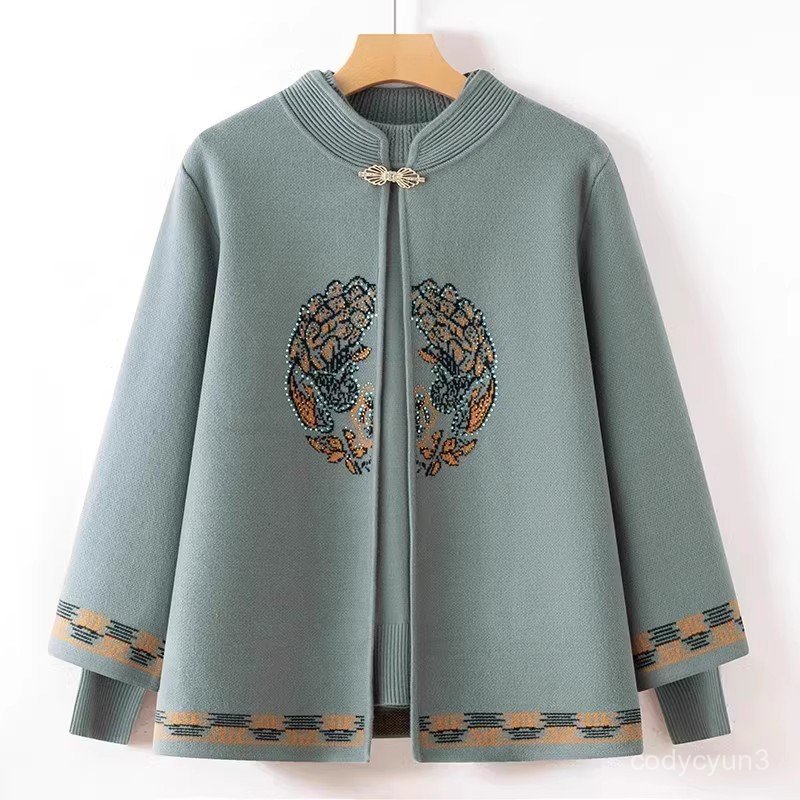 免運 臺灣出貨 中媽媽 洋氣 毛衣女 奶奶春裝針織毛衣外套中老人倆件套裝女60嵗70春秋媽媽上衣太太 SOT7