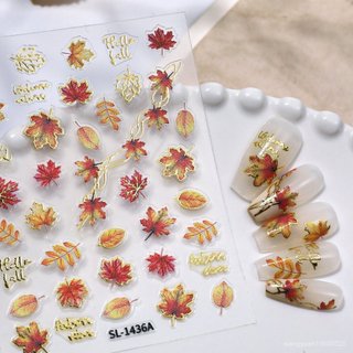 💯閃閃發光👑燙金火紅楓葉美甲貼紙平麵背膠百搭秋冬楓葉diy指甲貼紙飾品 SL款美妝貼紙 LWTE