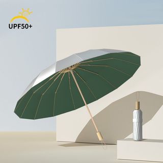 折疊傘 雨傘 折疊傘 防曬遮陽傘 自動雨傘 強力抗風 抗UV16骨雨傘女晴雨兩用鈦銀太陽傘防曬防紫外綫遮陽傘男士大號折疊