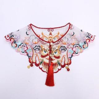 <Chico Pet>貓咪狗狗漢服配飾 雲肩紅色醒獅刺繡圖案 寵物圍巾古風搭配狗狗圍兜吊墜圍脖