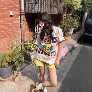 ✨ 免運出貨 胖mm美式復古潮牌Tweety卡通大碼短袖t恤女夏季寬鬆顯瘦百搭上衣