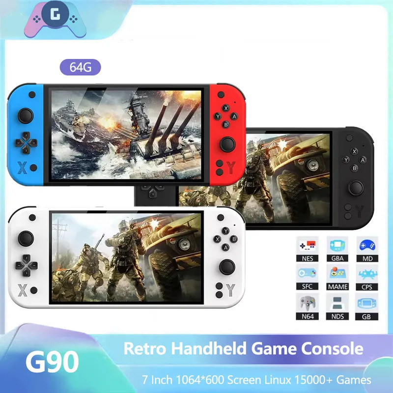 G90 手持遊戲機 7 英寸屏幕 64GB 19000 遊戲 Linux 便攜式遊戲機高清視頻遊戲機