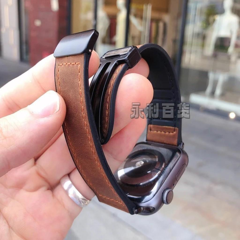 Apple Watch Ultra 系列 9 8 7 SE 6 5 4 配件皮革錶帶 iWatch 49 毫米 44 毫
