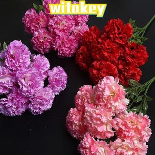 WITAKEY 人造康乃馨花束 7頭攝影道具模擬康乃馨母親節絲綢婚禮假花婚禮裝飾