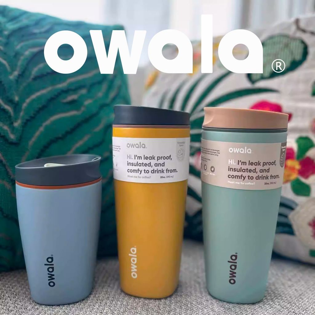 Owala SmoothSip Slider 20 盎司和 12 盎司真空絕緣不銹鋼咖啡杯,辦公室旅行杯