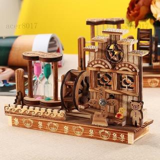 優選好貨⭐️創意音樂盒 木製兒童玩具音樂盒 風車音樂盒 木製音樂盒 沙漏磨風車八音盒 情人節禮物生日禮物禮品送禮家居擺件