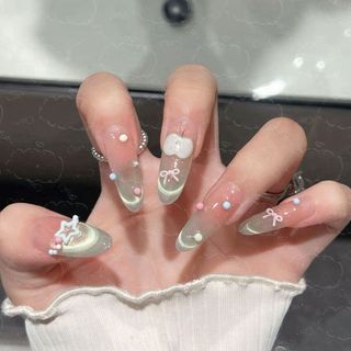 胖胖美依 貼片 美甲 純欲青蘋果樂園貓眼穿戴美甲清新可愛高級ins顯白新款手工貼片-15066.
