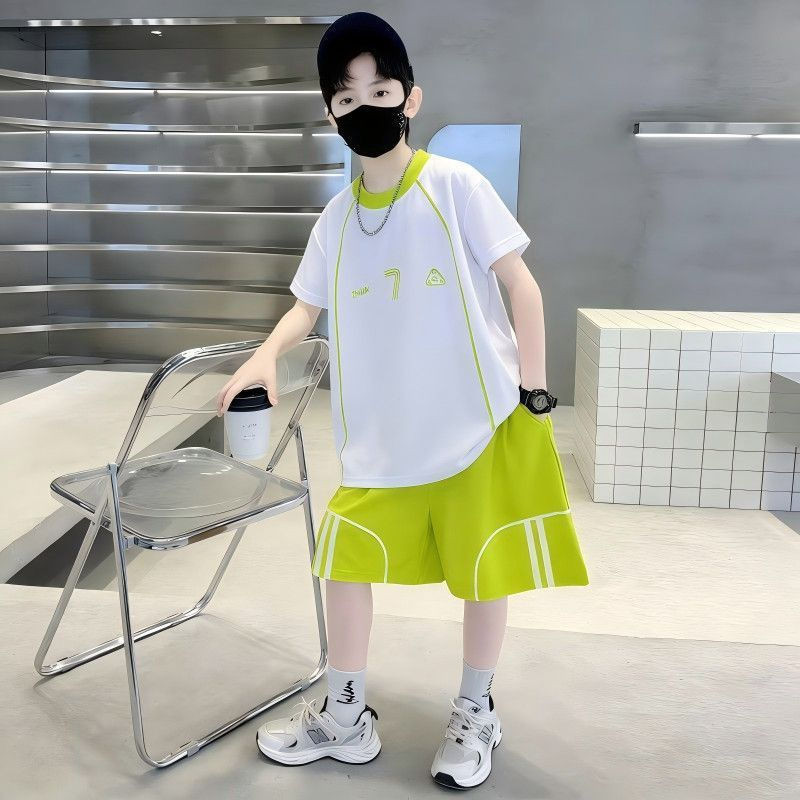 夏季男大童短袖套裝兒童圓領上衣夏季短褲童裝套裝90-170碼️【夏日運動限定】兒童夏季新款球服速乾衣套裝中大童透氣籃球服