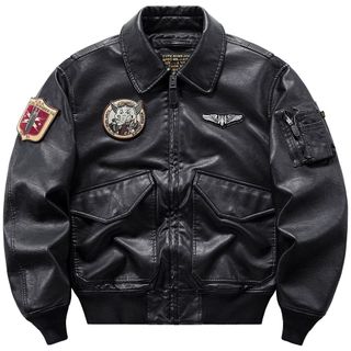 【美式復古徽章】飛行外套 皮夾克 皮衣外套 翻領飛行員皮衣 機車服 PU皮外套 寬鬆皮衣 男 女