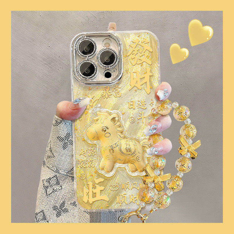 ZX甄選✨馬年手機殼 新年手機殼 17 適用蘋果17promax手機殻iphone15發財小馬鏡子支架16國潮14新年女