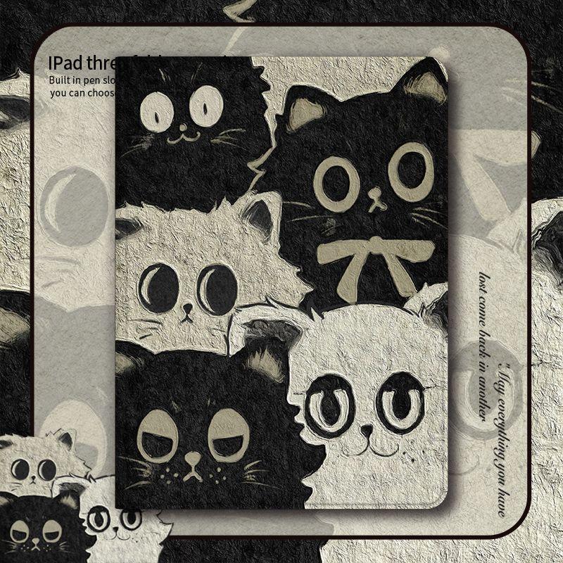 卡通油画猫咪 防摔 保護套蘋果iPad 11A16 10 9 8 7 pro Air5 Air4 mini6 10.9吋