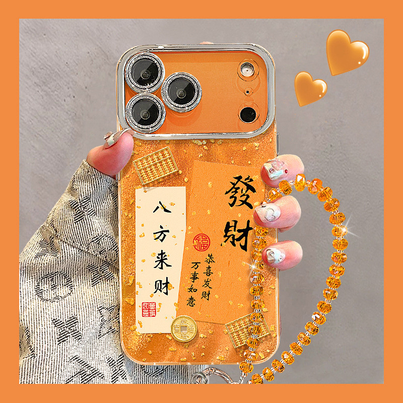 ZX甄選✨新年手機殼 發財手機殼 八方來財貼件手鏈適用蘋果17promax手機殻iphone15新年女款16國潮