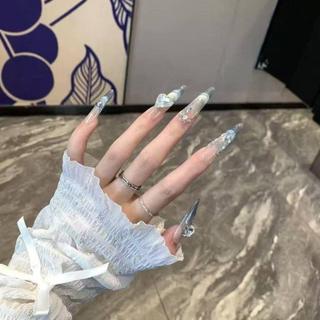 手工藍色法式高級蝴蝶手工貓眼穿戴氛圍純手工顯白美甲定製ins011715