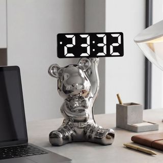 鐘擺件客廳創意暴力熊鐘錶智慧鬧鐘擺臺式桌面電子數字時鐘擺放