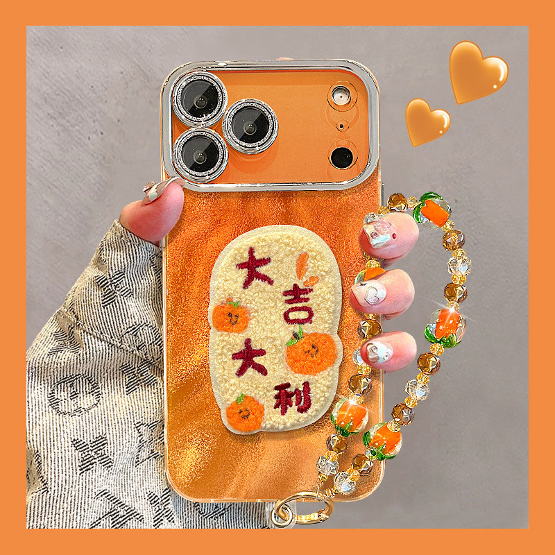 ZX甄選✨17手機殼 毛絨柿子手鏈適用蘋果17promax手機殻iphone15高顔值16國風14新款